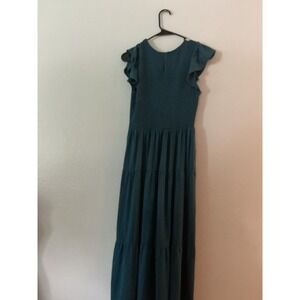 Lularoe Grace Ruffle Sleeve Smocked Maxi Dress Size Small Solid Teal New W/Out